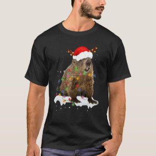 Santa Groundhog Animal Christmas Lights Christmas T-Shirt