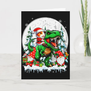 Santa Guinea G Riding T-rex Gnomes Christmas Trees Card