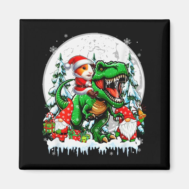 Santa Guinea G Riding T-rex Gnomes Christmas Trees Magnet (Front)