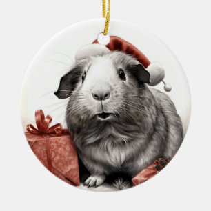 Santa Guinea Pig Christmas Ceramic Ornament