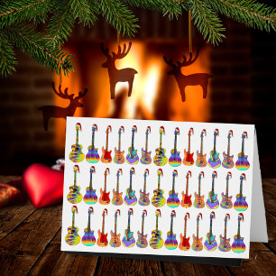 Santa Guitars Colorful Fun Festive Pattern Cards