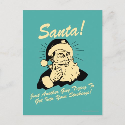 Santa Guy Trying to Get In Your Stockings Holiday Postcard