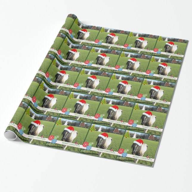 Santa Gypsy Vanner Horse holiday wrapping paper (Unrolled)