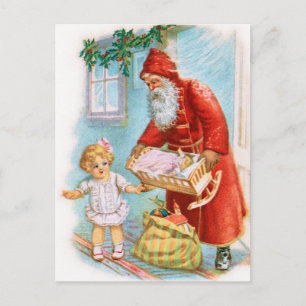 Santa Handing Out Christmas Presents Holiday Postcard
