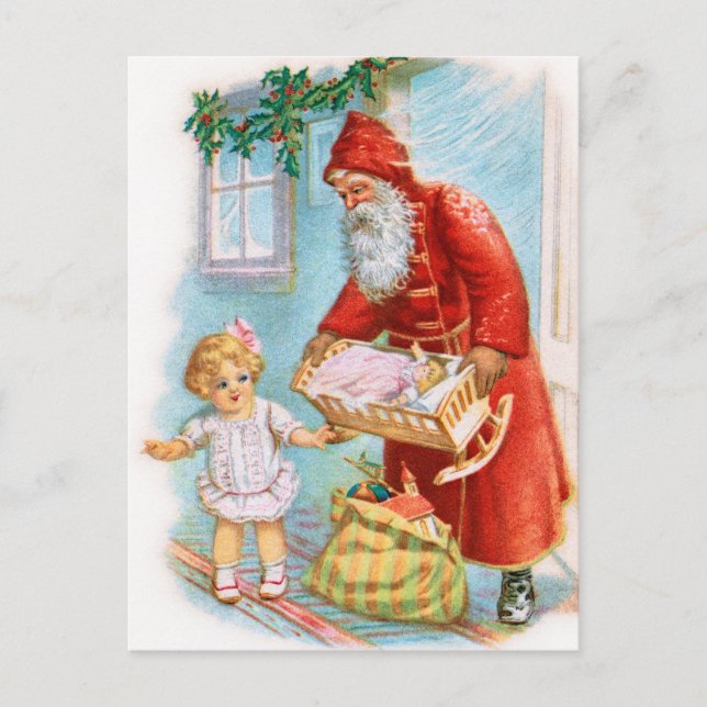Santa Handing Out Christmas Presents Holiday Postcard (Front)