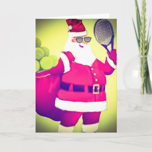 Santa handles Tennis racket Holiday Card