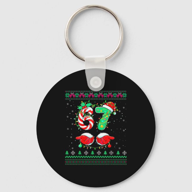 Santa Hands 67 Christmas Ugly Sweater Six Seven Me Keychain (Front)