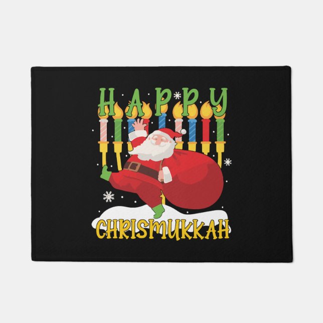 Santa Happy Chrismukkah Funny Hanukkah Christmas Doormat (Front)