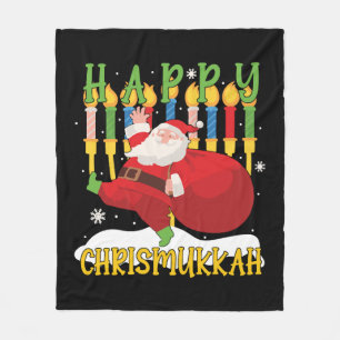 Santa Happy Chrismukkah Funny Hanukkah Christmas Fleece Blanket