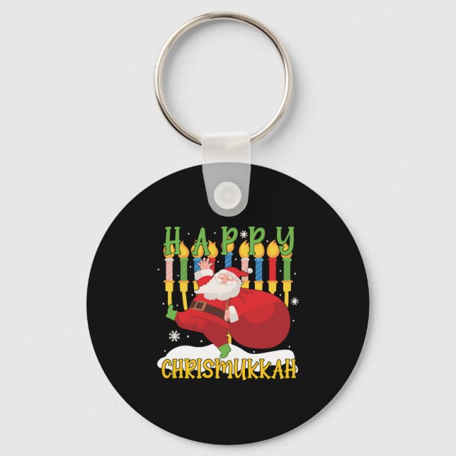 Santa Happy Chrismukkah Funny Hanukkah Christmas Keychain (Front)