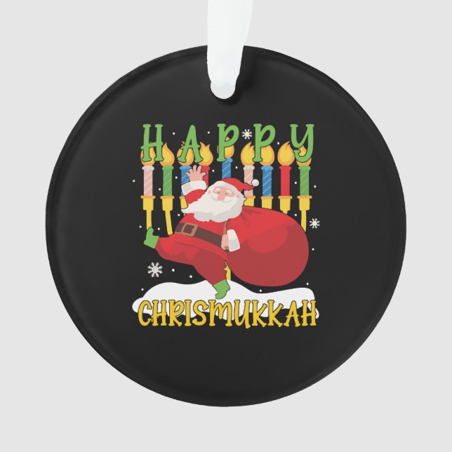 Santa Happy Chrismukkah Funny Hanukkah Christmas Ornament (Front)