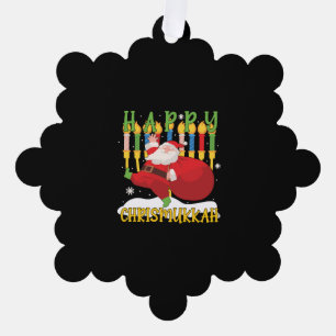 Santa Happy Chrismukkah Funny Hanukkah Christmas Ornament Card