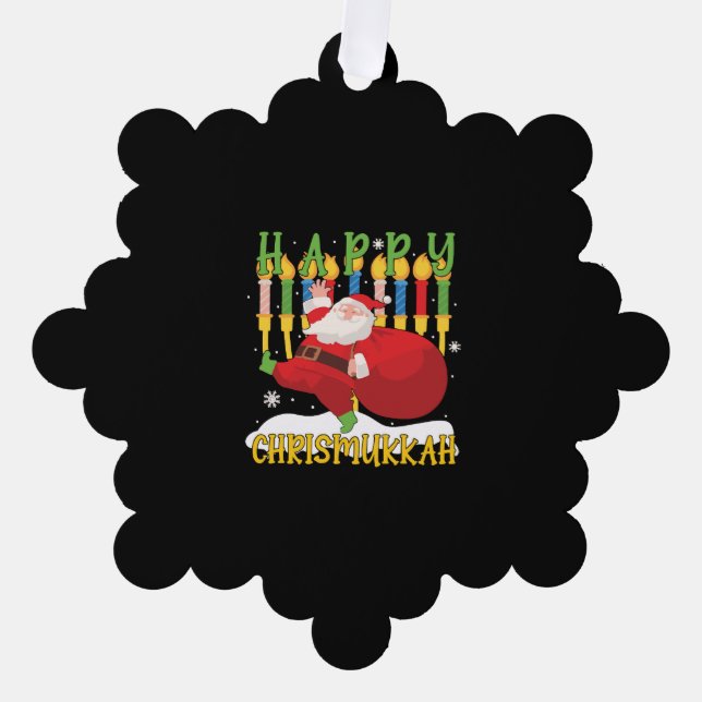 Santa Happy Chrismukkah Funny Hanukkah Christmas Ornament Card (Front)
