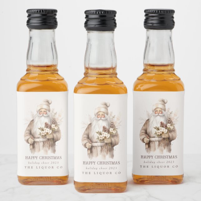 Santa Happy Christmas Favors Liquor Bottle Labels  (Bottles)
