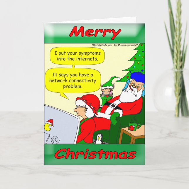 Santa has a cold and Mrs. Claus is trying to help Holiday Card (Front)