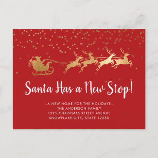 Santa Has a New Stop Gold Reindeer Holiday Moving Announcement Postcard