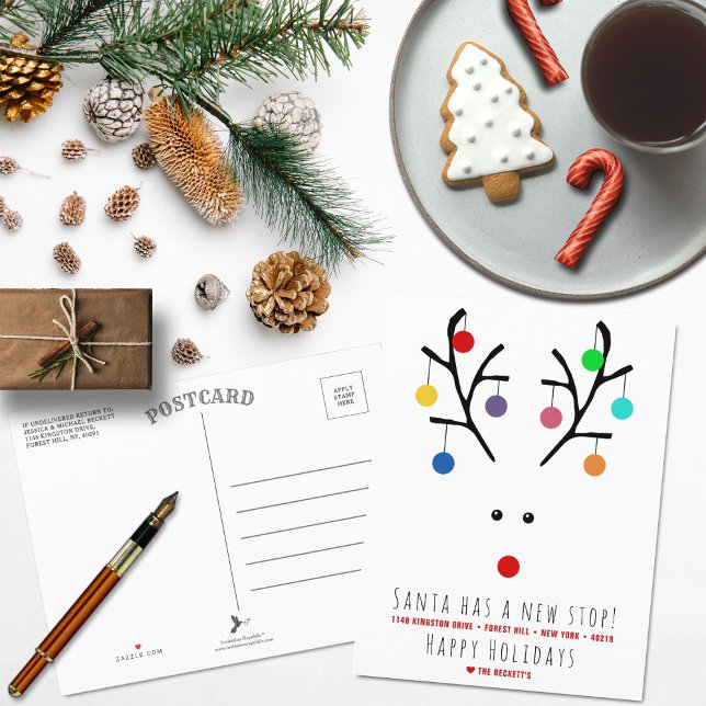 Santa Has A New Stop! Modern Moving Holiday Announcement Postcard (Creator Uploaded)