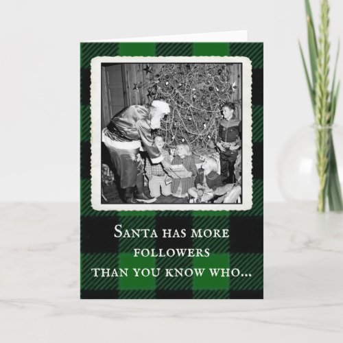 Santa Has More Fans Vintage Plaid Christmas Card