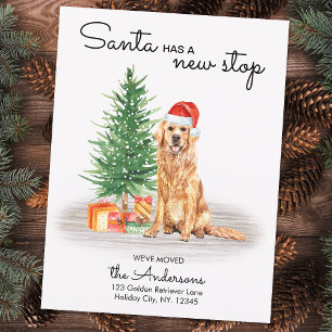 Santa Has New Stop Golden Retriever Dog Moving Announcement Postcard