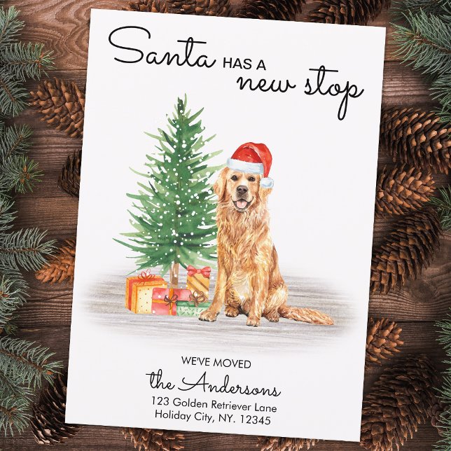Santa Has New Stop Golden Retriever Dog Moving Holiday Card (Creator Uploaded)