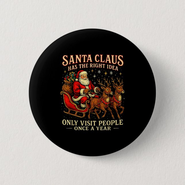 Santa Has The Right Idea Funny Introvert Christmas Button (Front)