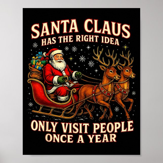 Santa Has The Right Idea Funny Introvert Christmas Poster (Front)