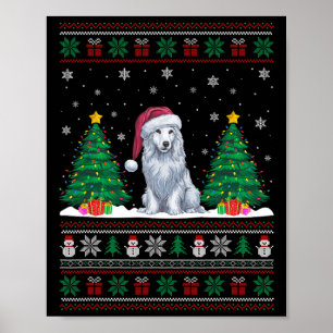 Santa Hat Akbash Dog Christmas Tree Lights Ugly Sw Poster