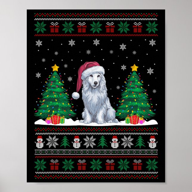 Santa Hat Akbash Dog Christmas Tree Lights Ugly Sw Poster (Front)