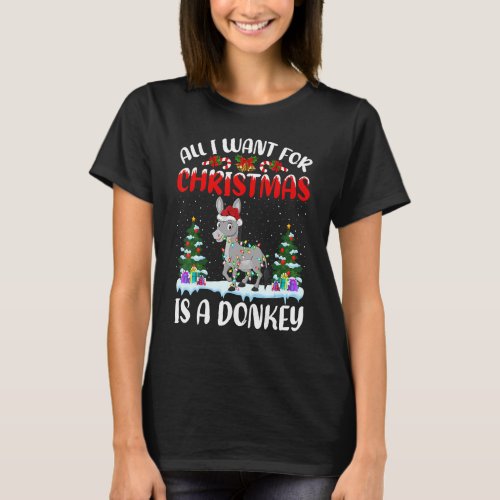 Santa Hat All I Want For Christmas Is A Donkey T_Shirt