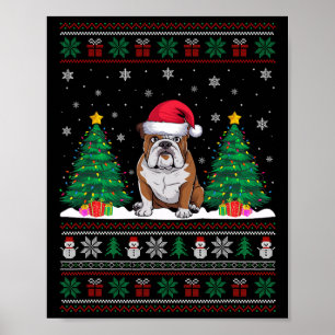 Santa Hat American Bulldog Xmas Tree Lights Ugly S Poster