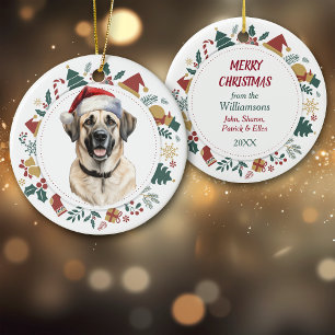 Santa Hat Anatolian Shepherd Dog Christmas Wreath Ceramic Ornament