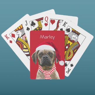 Santa Hat and Scarf with Photo Christmas Dog Poker Cards