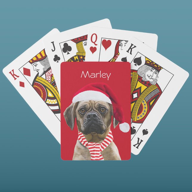 Santa Hat and Scarf with Photo Christmas Dog Poker Cards (Creator Uploaded)