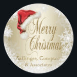 Santa Hat and Snowflake Christmas Stickers<br><div class="desc">Christmas stickers with fun red Santa hat and snowflakes with pretty gold Merry Christmas script on a beautiful gold background. These Santa hat and snowflake Christmas stickers are easily customized by simply adding your details in the font style you prefer. You can also remove the Merry Christmas words and add...</div>