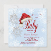 Santa Hat and Snowflakes Christmas Baby Shower Invitation (Front)