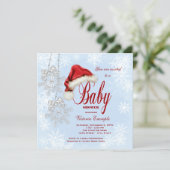 Santa Hat and Snowflakes Christmas Baby Shower Invitation (Standing Front)