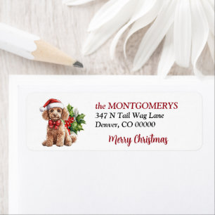 Santa Hat Apricot Poodle Christmas Return Address Label