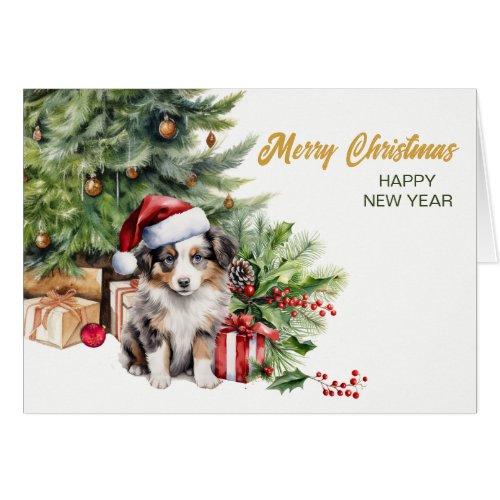 Santa Hat Australian Shepherd Puppy Dog Christmas