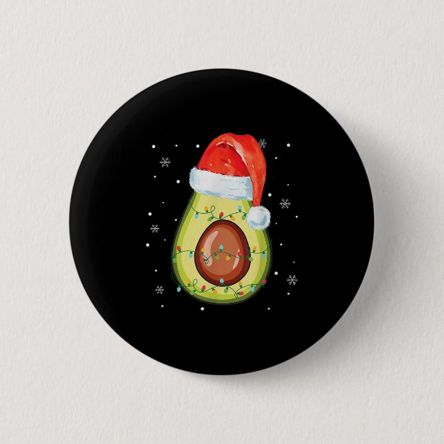 Santa Hat Avocado Merry Christmas Vegan Pajama  Button (Front)