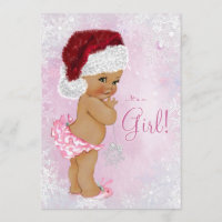 Santa Hat Baby Girl Winter Wonderland Baby Shower Invitation