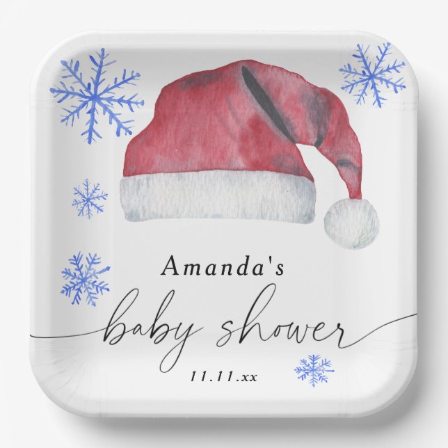 Santa Hat - baby shower  Paper Plates (Front)