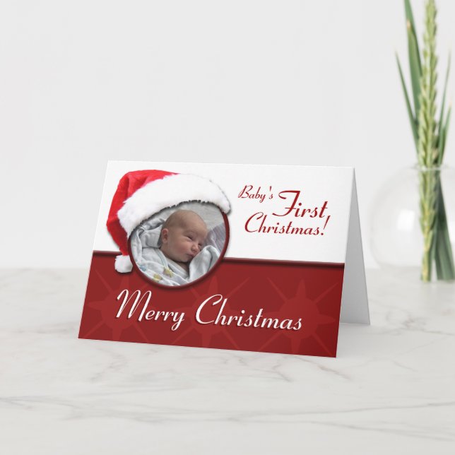 Santa Hat Baby's 1st Christmas Greeting Card (Front)