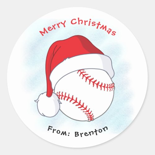Santa Hat Baseball Merry Christmas Classic Round Sticker