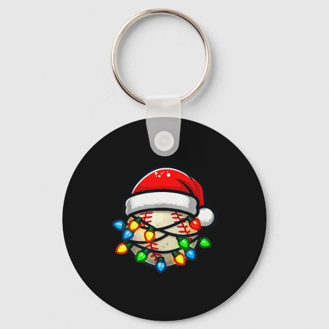 Santa Hat Baseball Toddler Kids Christmas Lights X Keychain (Front)