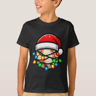 Santa Hat Baseball Toddler Kids Christmas Lights X T-Shirt