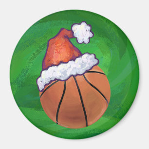 Santa Hat Basketball on Green Magnet