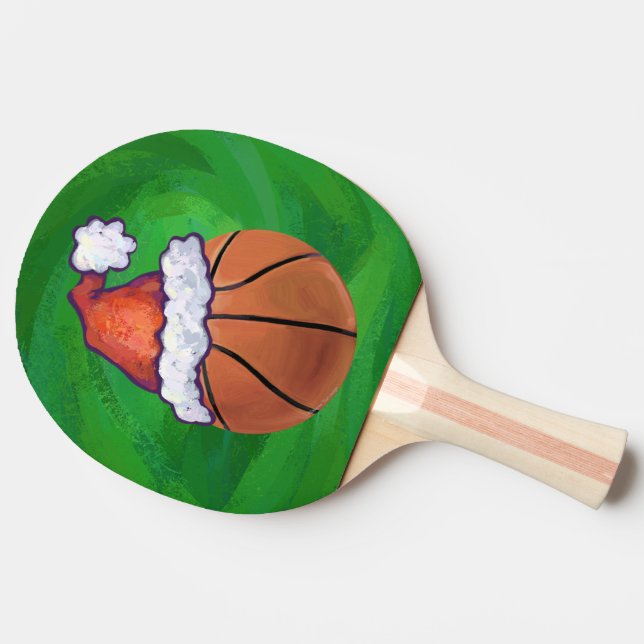 Santa Hat Basketball on Green Ping-Pong Paddle (Side)