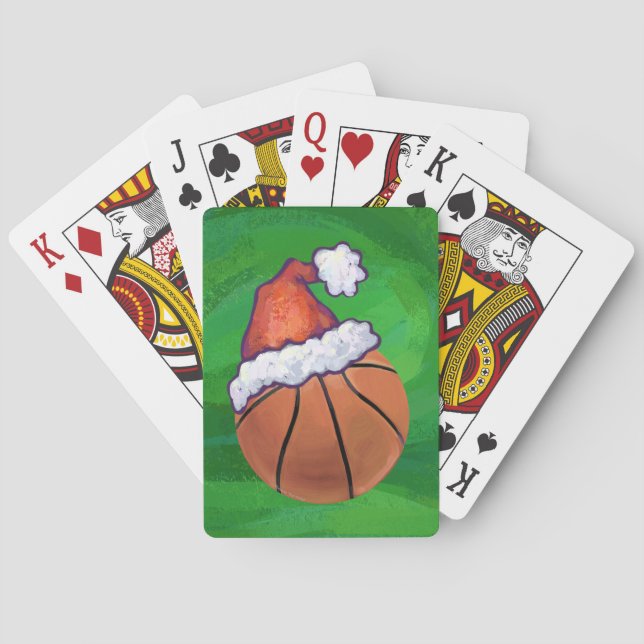 Santa Hat Basketball on Green Poker Cards (Back)
