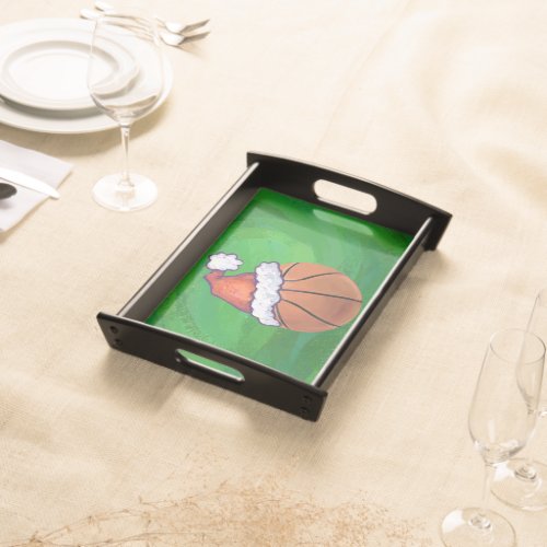 Santa Hat Basketball on Green Serving Tray