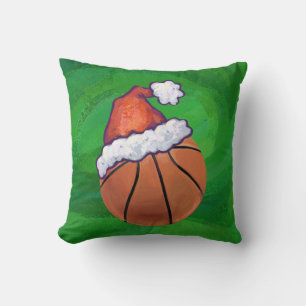 Santa Hat Basketball on Green Throw Pillow